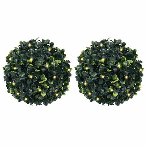 Kunstbuxusballen met LED-verlichting 2 st 22 cm groen 1