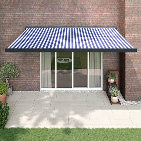 Luifel uittrekbaar 4x3 m stof en aluminium blauw en wit 1