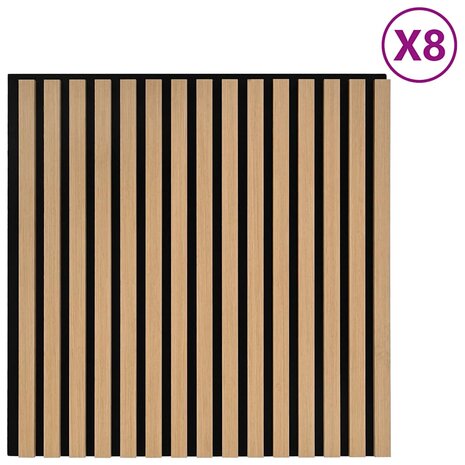 Akoestische wandpanelen 8 st latten 60,5x60 cm eikenfineer 2
