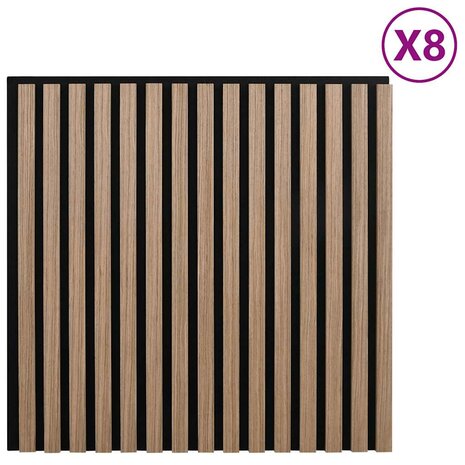 Akoestische wandpanelen 8 st latten 60,5x60 cm eikenfineer 2
