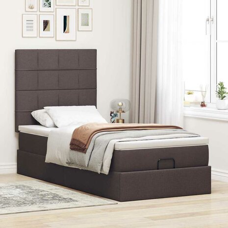 Bed met matras 100x200 cm stof donkerbruin 3
