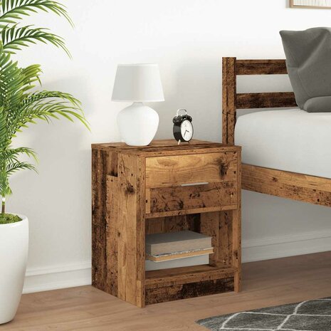 Nachtkastje met lade 40x34x50 cm oud houtkleurig 3
