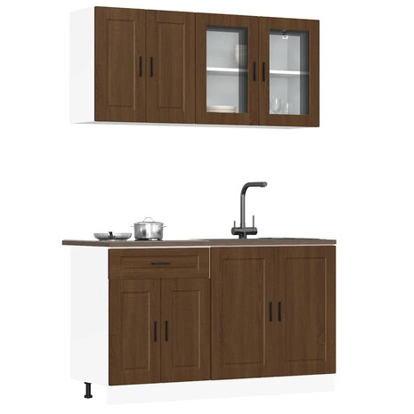 4-delige Keukenkastenset Kalmar bewerkt hout bruin eikenkleur 1