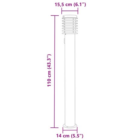 Buitenvloerlampen 3 st stopcontact 110 cm roestvrijstaal zwart 7