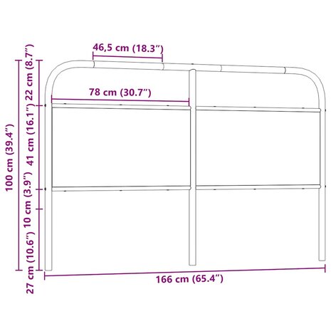 Hoofdbord 160 cm staal en bewerkt hout gerookt eikenkleurig 7