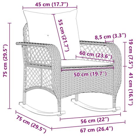 Tuinschommelstoel met kussens poly rattan lichtgrijs 9