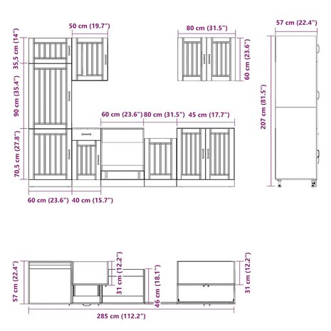 7-delige Keukenkastenset Lucca bewerkt hout glanzend wit 8