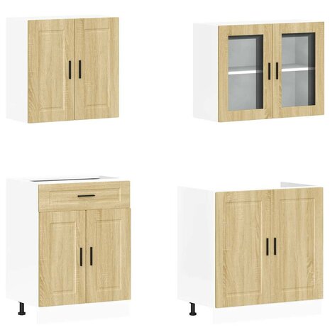 4-delige Keukenkastenset Kalmar bewerkt hout sonoma eikenkleur 4