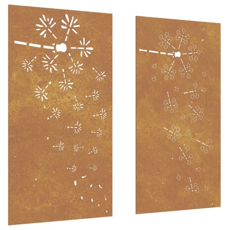 Wanddecoratie tuin 2 st bloemenontwerp 105x55 cm cortenstaal 2