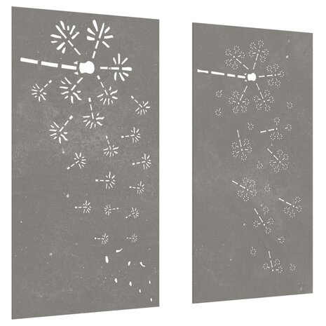 Wanddecoratie tuin 2 st bloemenontwerp 105x55 cm cortenstaal 3