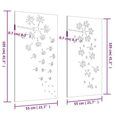 Wanddecoratie tuin 2 st bloemenontwerp 105x55 cm cortenstaal 8