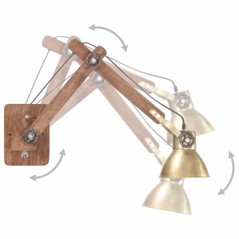 Wandlamp industrieel rond E27 messingkleurig 3