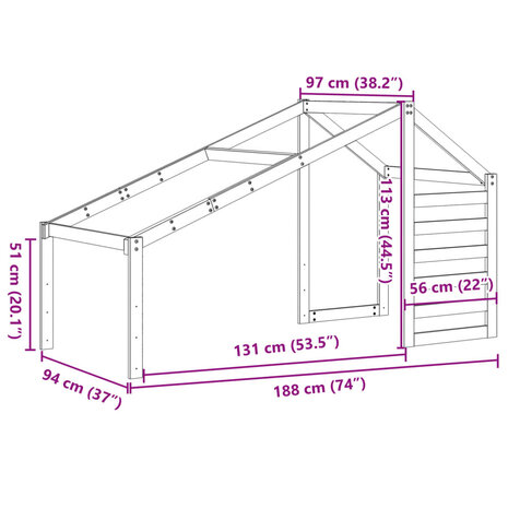 Kinderbedhuisje 188x97x113 cm massief grenenhout wasbruin 9