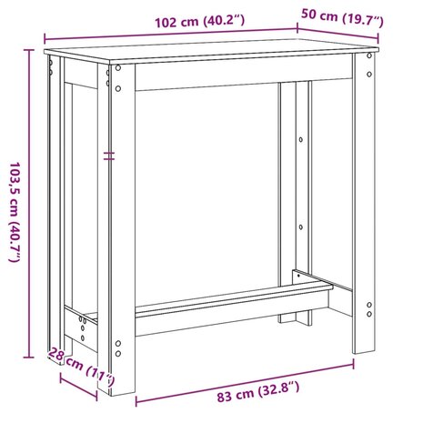 Bartafel 102x50x103,5 cm bewerkt hout grijs sonoma eikenkleurig 9