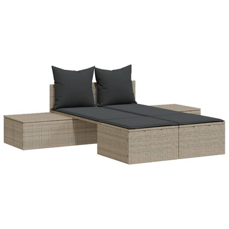 Ligbed 2-persoons met kussens poly rattan lichtgrijs 2