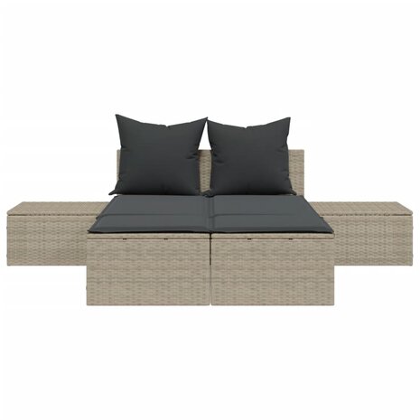 Ligbed 2-persoons met kussens poly rattan lichtgrijs 4
