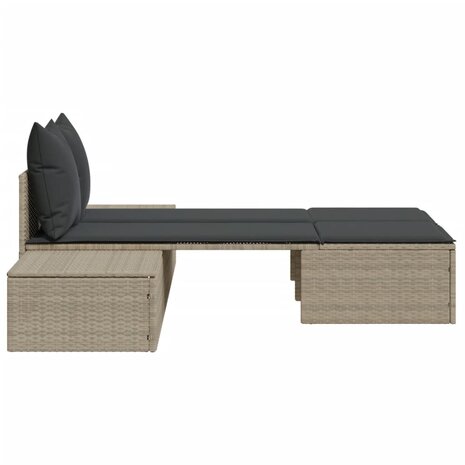 Ligbed 2-persoons met kussens poly rattan lichtgrijs 5