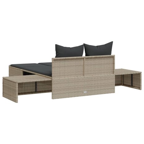Ligbed 2-persoons met kussens poly rattan lichtgrijs 6