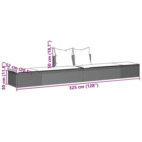 Ligbed 2-persoons met kussens poly rattan lichtgrijs 9