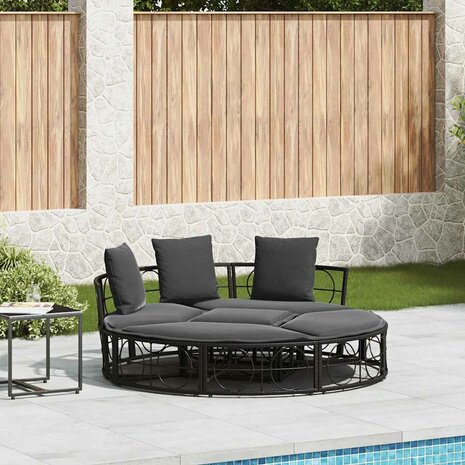 Loungebed voor buiten zonder luifel poly rattan zwart 1