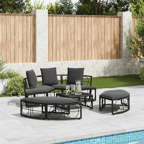 Loungebed voor buiten zonder luifel poly rattan zwart 3