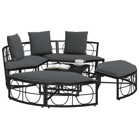 Loungebed voor buiten zonder luifel poly rattan zwart 4