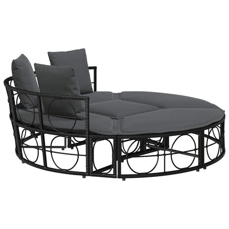 Loungebed voor buiten zonder luifel poly rattan zwart 7