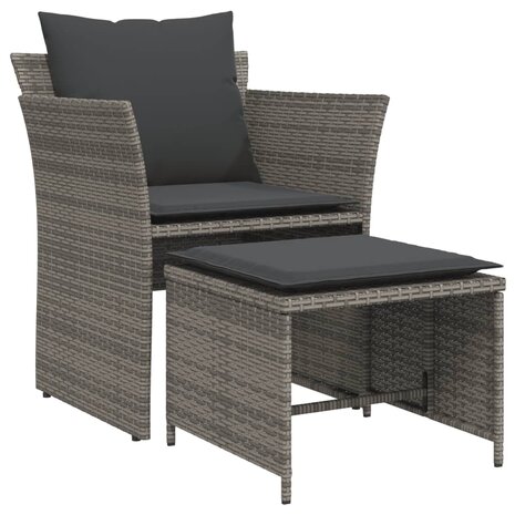 Tuinstoel met voetenbank poly rattan grijs 2