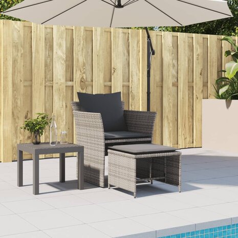Tuinstoel met voetenbank poly rattan grijs 3