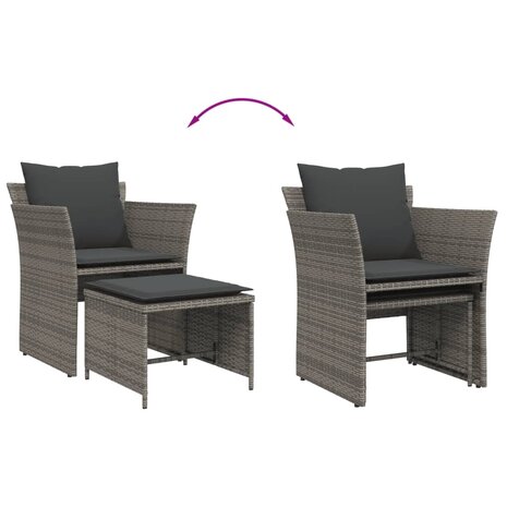 Tuinstoel met voetenbank poly rattan grijs 8