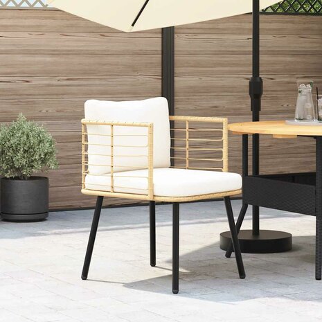 Tuinstoel met kussens poly rattan naturel 2