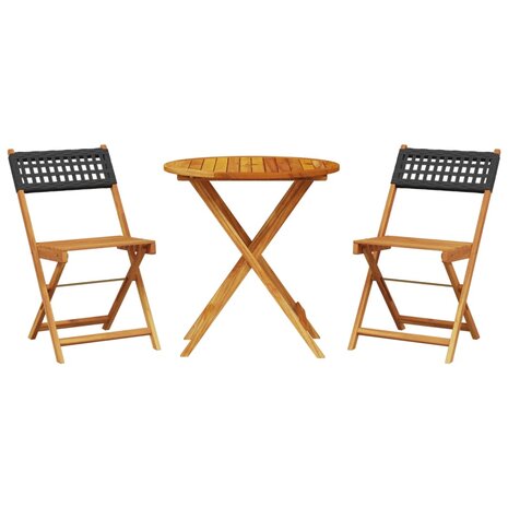 3-delige Bistroset poly rattan en massief hout zwart 2