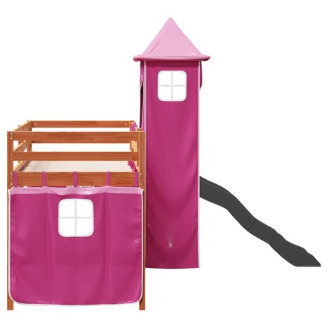 Kinderhoogslaper met toren 80x200 cm massief grenenhout roze 9