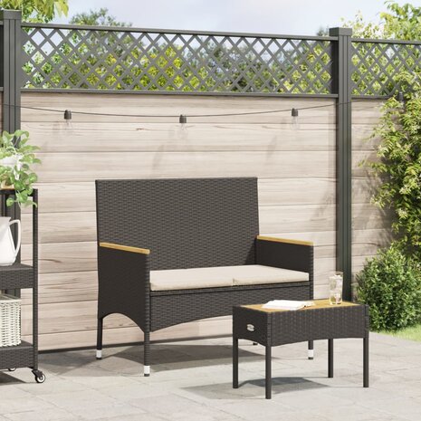 Tuinbank 2-zits met kussens en tafel poly rattan zwart 1