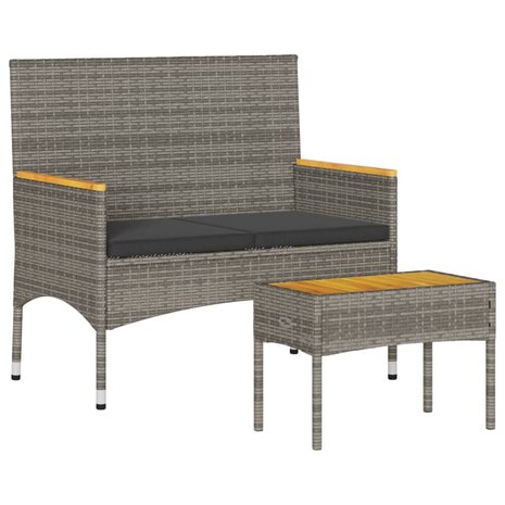 Tuinbank 2-zits met kussens en tafel poly rattan grijs 2