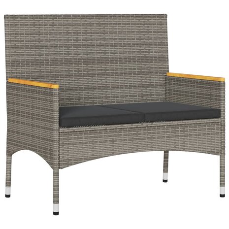 Tuinbank 2-zits met kussens en tafel poly rattan grijs 4