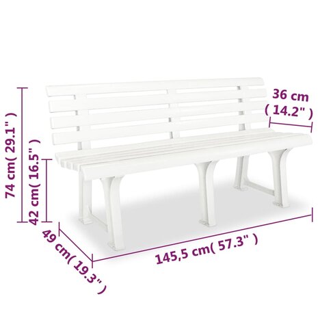 Tuinbank 145,5 cm kunststof wit 6
