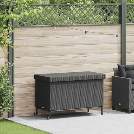 Tuinbox met wielen 110x55x73 cm poly rattan zwart 1
