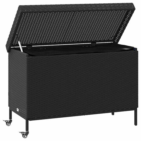 Tuinbox met wielen 110x55x73 cm poly rattan zwart 4