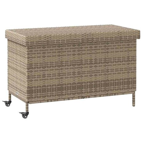 Tuinbox met wielen 110x55x73 cm poly rattan grijs 2