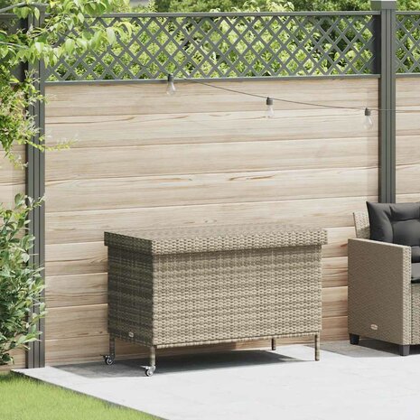 Tuinbox met wielen 110x55x73 cm poly rattan lichtgrijs 1