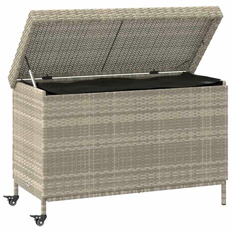 Tuinbox met wielen 110x55x73 cm poly rattan lichtgrijs 3