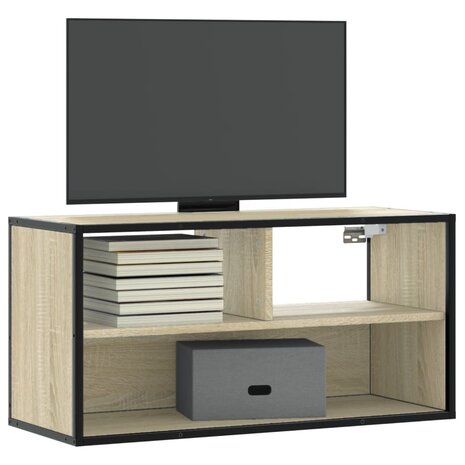 Tv-meubel 80x31x39,5 cm bewerkt hout metaal sonoma eikenkleurig 1