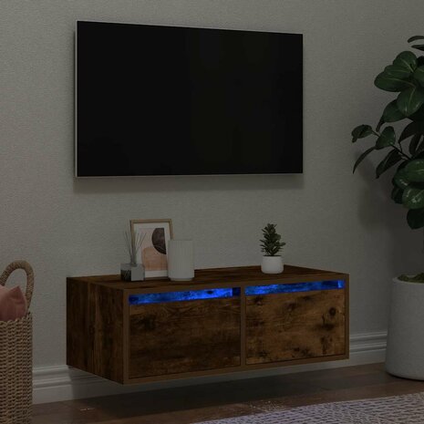 Tv-meubel LED-verlichting 75x35,5x25 cm gerookt eikenkleurig 1