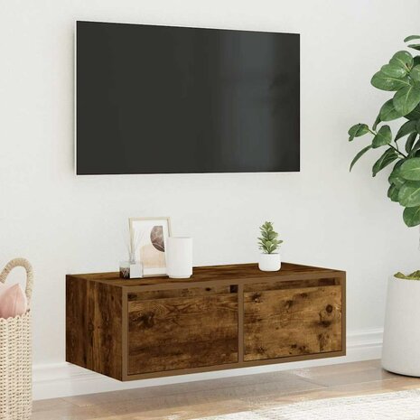 Tv-meubel LED-verlichting 75x35,5x25 cm gerookt eikenkleurig 4