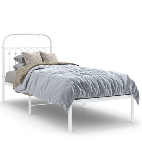 Bedframe met hoofdbord zonder matras metaal wit 75x190 cm 2