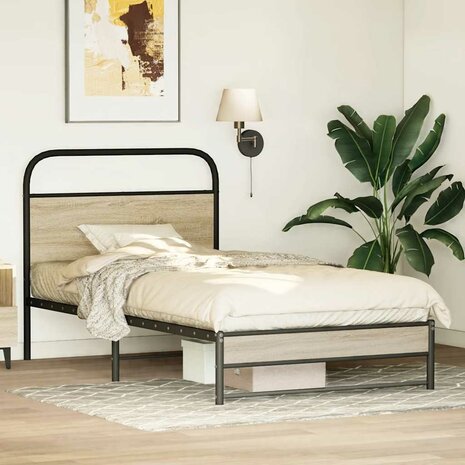 Bedframe zonder matras bewerkt hout gerookt eiken 90x200 cm 4