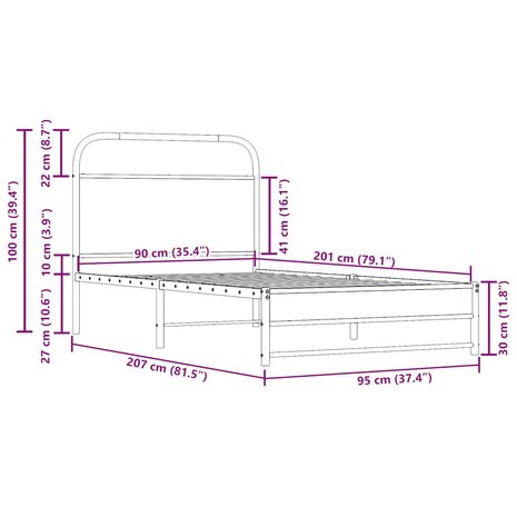 Bedframe zonder matras bewerkt hout gerookt eiken 90x200 cm 9