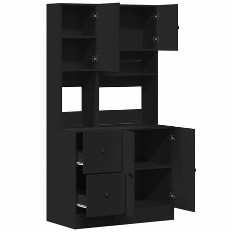 Keukenkast 95x50x180 cm bewerkt hout zwart 7