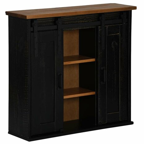 Hangkast HALDEN 2 schuifdeuren 75x22,5x70 cm grenenhout zwart 2